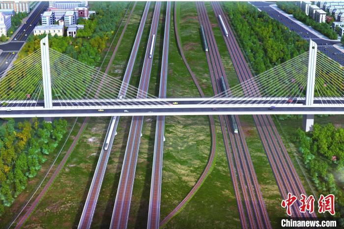图为江西九江快速路跨庐山站转体斜拉桥效果图。　中铁四局供图